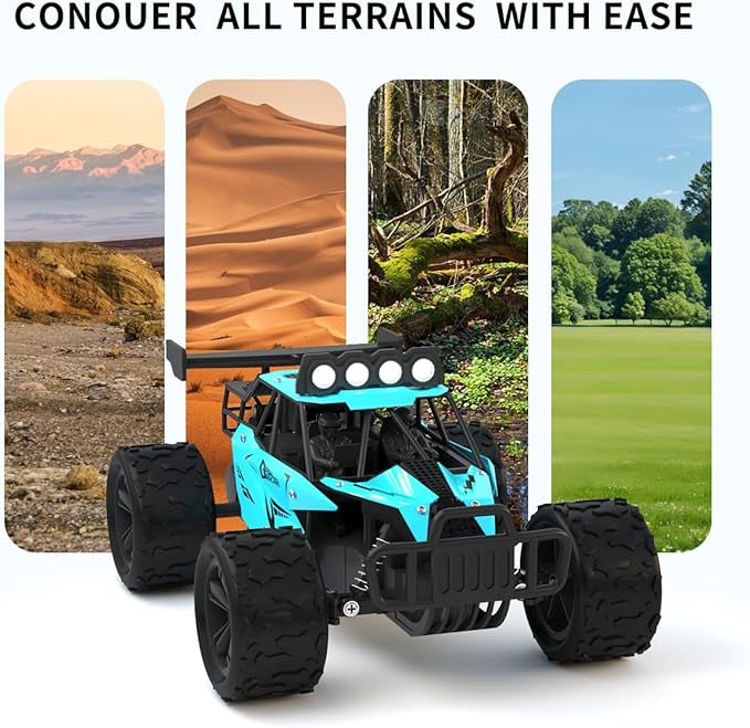 Remote Control Car Monster Truck Toys 1:16 Scale RC Car For Boys 2.4GHz High Speed 20 km/h With LED Headlights,Rechargeable RC Cars Gifts for Boys 4-7 8-12 Christmas, Beginner, Kids 6-12+ (Cyan)