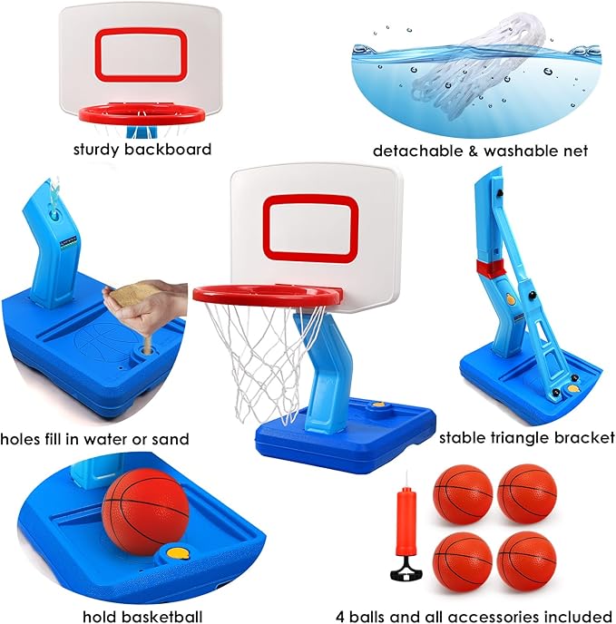 Toddler Basketball Hoop Indoor for Age 1-3, Adjustable Kids Basketball Hoop, Mini Basketball with 4 Balls for Outdoor Poolside, Birthday Christmas Sport Toys Gift for Baby Boys Girls Age 1 2 3 4