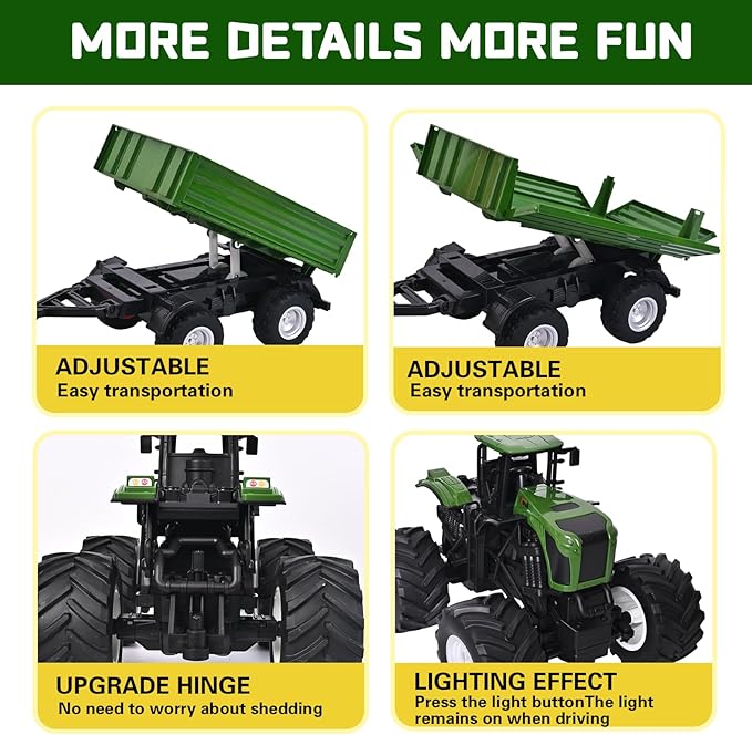Remote Control Tractor Toy with RC Trailer -23.6 Inches 1/16 Scale RC Monster Truck- 2.4GHz Toddlers Farm Vehicle Toys Set for Boys Girls Kids Ages 3-8 Year Old Birthday Gift