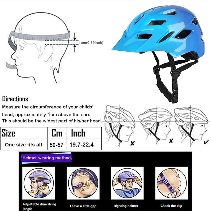 Kids Bike Helmet,Bavilk Kids Boys Girls Bike Helmets with LED Light Detachable Visor Children Youth Teen Multi-Sport for Skating Cycling Scooter Skateboard Adjustable & Lightweight 19.7"-22.4"