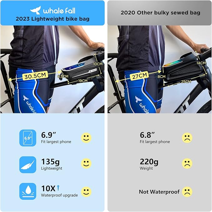 whale fall Hard Casing Bike Bag, Bike Accessories for Adult Bikes, Gifts for Men, Mens Gifts for Birthday,Bicycle Enthusiasts,Sturdy/Lighter/Waterproof, 4” - 6.9” Cellphone, Black-Reflective Strip