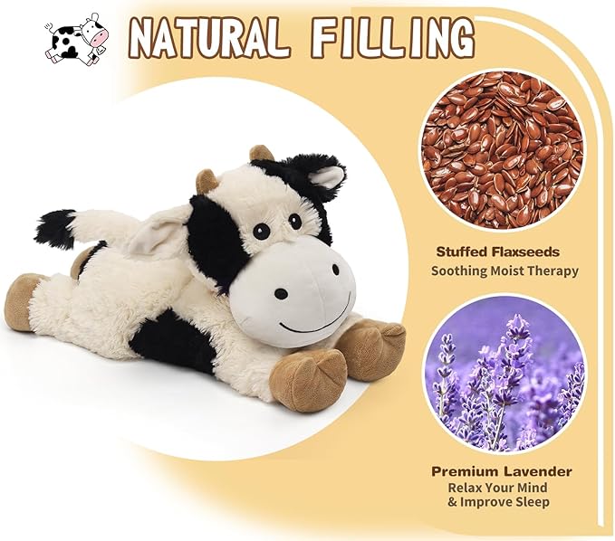 Cuckool Cow Stuffed Animals, Microwavable Stuffed Animals Adorable Fluffy Cow Plush for Warmth & Comfort, Heatable Coolable Lavender Scent Toys, Cute Soft Plushies Cow Gift for Kids Boys Girls & Adult