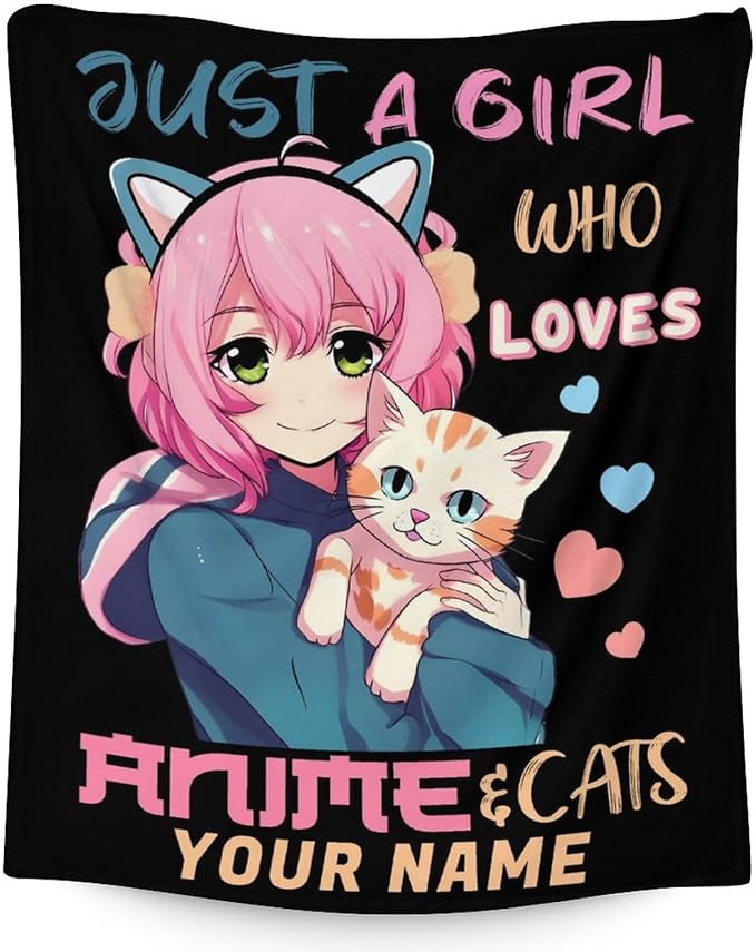 Personalized Girls Blanket with Name - 60x50 Inches Throw Size Blankets for Teens, Girls - Lovely Soft Plush Lightweight Throws Gifts Ideas for Bedding, Couch