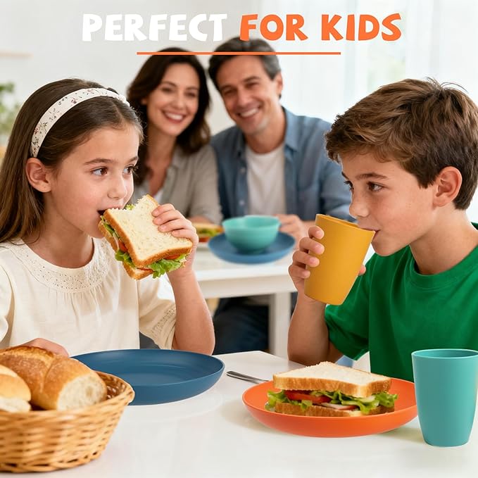 Wheat Straw Dinnerware Sets, 20 PCS Service for 4, Dishwasher & Microwave Safe Kids Plates and Bowls Sets, Unbreakable Lightweight Outdoor Camping Dishes - Multicolor