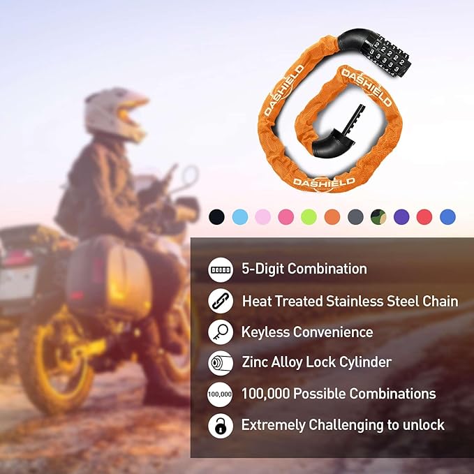 Bike Chain Lock Security 5 Digit Resettable Combination, 38.6 inches Heavy Duty Anti Theft Lock Chain for Bicycle, Motocycle, Scooter, Gate, Fence (Orange, 3.2ft)