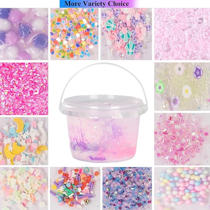 Clear Slime Unicorn Dreamy Glitter,10 oz Slime Bucket with 12 Bags Set,Party Favors,Great for Birthday Gifts for Girl and Boys,Christmas Stocking Stuffers