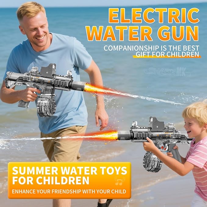 Electric Water Guns for Kids Adults, Transparent Automatic Squirt Guns, Summer Outdoor Beach Swimming Pool Party Toys (Grey)