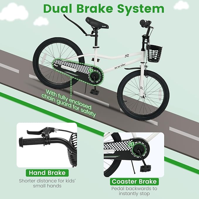 BABY JOY Kids Bike, 12 14 16 18 20 Inch Children Bikes for Boys Girls Teens 3-8 8+ Years w/Training Wheels or Kickstand, Handbrake, Coaster Brake & Removable Basket, Kids Bicycle of Multiple Colors