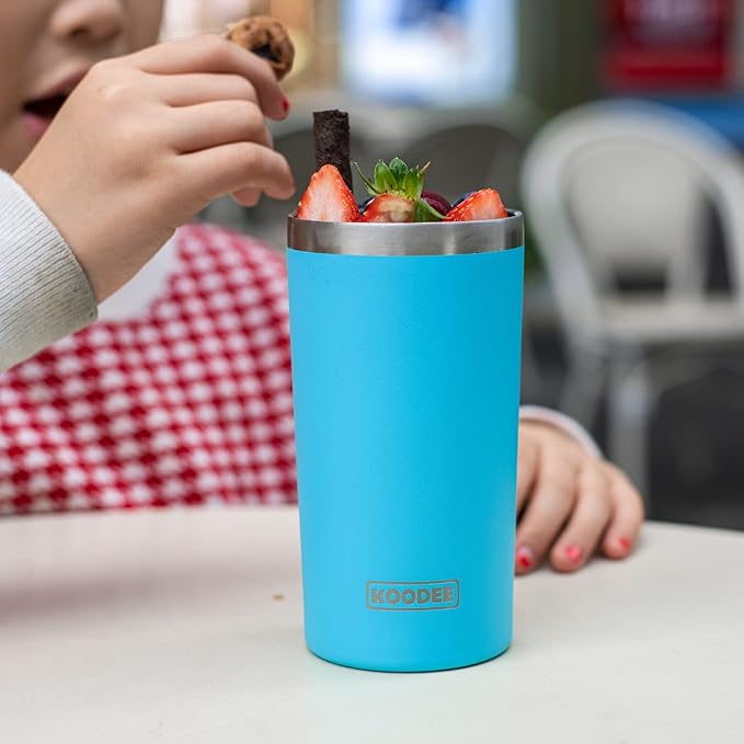 koodee Tumbler with Lids and Straws-12 oz Skinny Tumbler Stainless Steel Double Wall Vacuum Insulated Coffee Mug Water Cup, Spill Proof, BPA Free (Sky Blue)