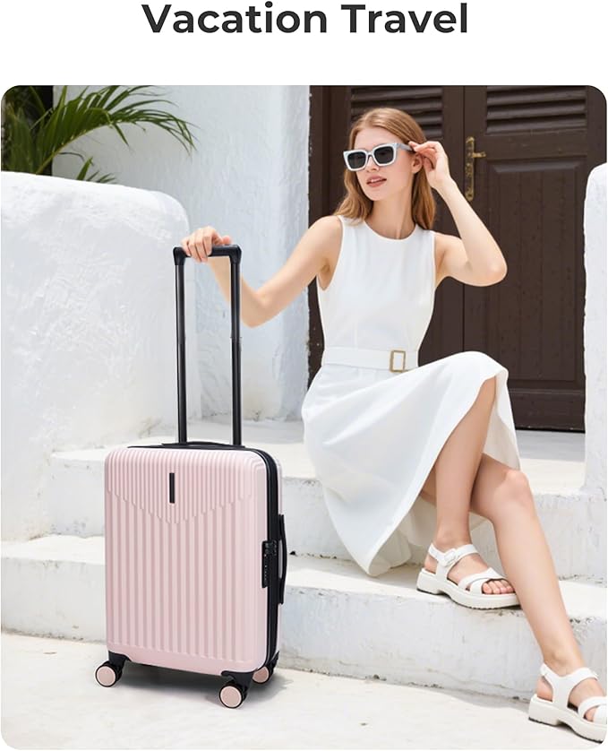 BAGSMART Carry On Luggage 22x14x9 Airline Approved with Spinner Wheels,100% PC Hardside Expandable Luggage with TSA Lock for Trips, 20 Inch Rolling Suitcases for Men Women,BlackPink