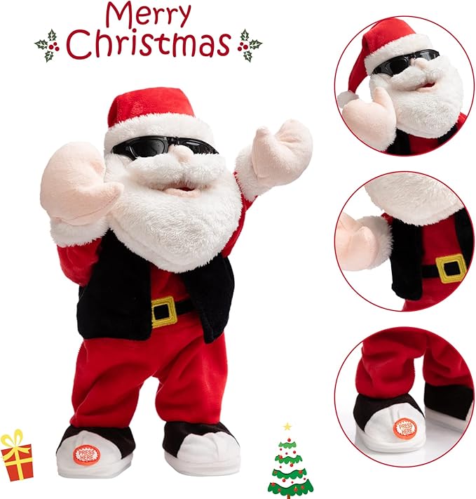 HollyHOME Animated Santa Claus Plush Christmas Singing Dancing Santa Claus Doll Xmas Musical Toy Gift for Kids 14 inch