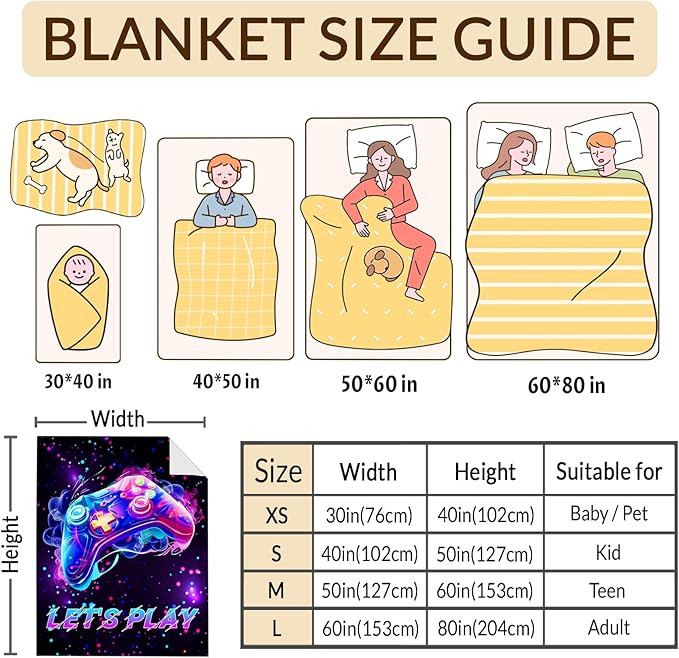 Gaming Blanket for Boys Men Game Throw Blankets for Kids Teens Adults, 60x80 Inches Soft Cozy Cool Decor Throw for Sofa Couch Bed Office