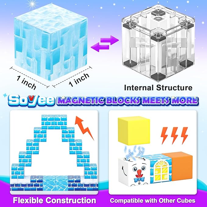 Soyee Magnetic Blocks Kids Toys - Build Mine Magnet World Set for Boys & Girls Ages 3-5 5-7 6-8 8-12 Building Sensory Toys 1'' Magnetic Cubes 3 4 5 6 7 8+ Year Old Girls Birthday Gifts
