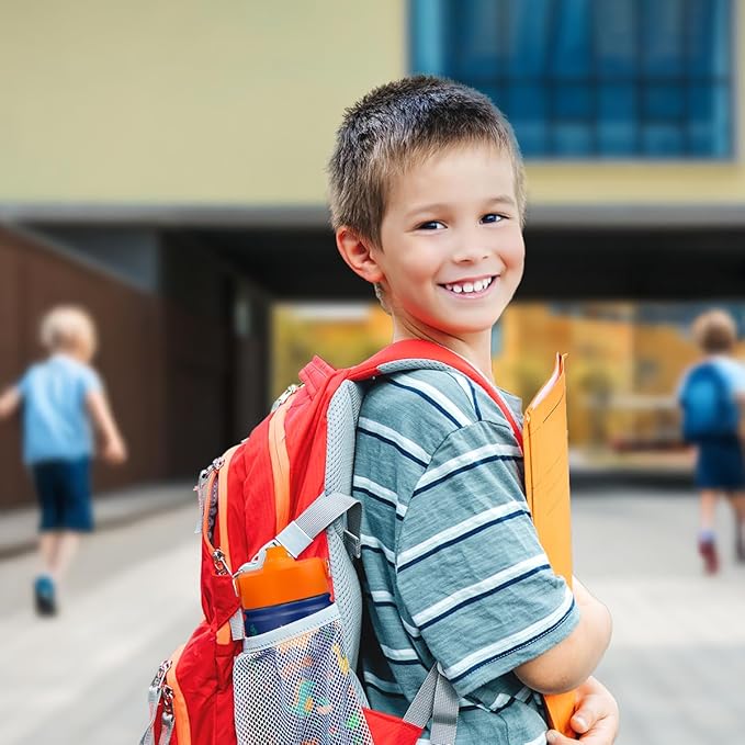 SANDJEST Dinosaur Kids Water Bottle with Straw Lid, Pack of 2 Insulated 12 Oz Stainless Steel Water Bottles for Boys, Travel Cup for School Sports