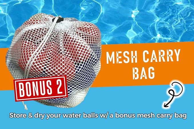 Mega Water Balls Instant Water Fight Kit - 42 Reusable Water Balloon XL 3" Splash Soaker Bombs w/Collapsing 10L Bucket & Mesh Bag | Outdoor Water Toys Game Activity for Summer Yard, Pool, Lawn, Beach
