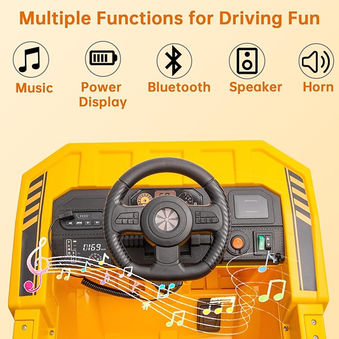 Ride On Construction Truck, 12V Battery Powered Ride On Car with Remote Control, Kids Electric Vehicle with Shovel, Speaker, Yellow