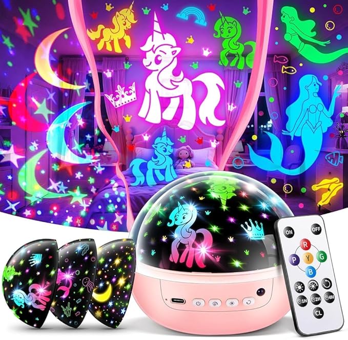 PIKOY Girl Toys, 【3 Slides+96 Projections】 Star Projector & Unicorn Toys & Princess Toy, 2-8 Year Old Girl Birthday Gift, Juguetes para Niñas, Toys for Girls 8-10, Princess Room Decor & Mermaid Toy