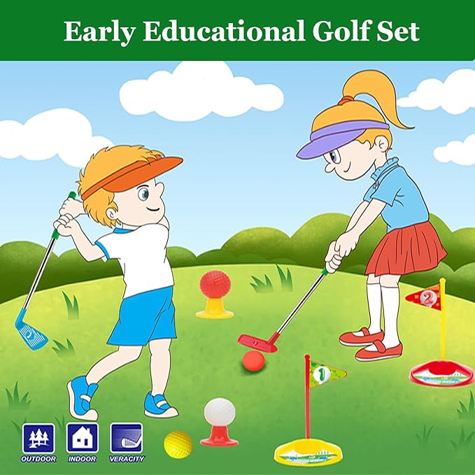 Toddler Golf Set, Kids Golf Clubs Set, Kids Golf Set Retractable Toy [Upgraded & Anti-Fracture] Indoor and Outdoor with 3 Golf Clubs -3 Balls - 2 Flag - 2 Tee - 2 Practice Hole for Toddlers Boys Girls