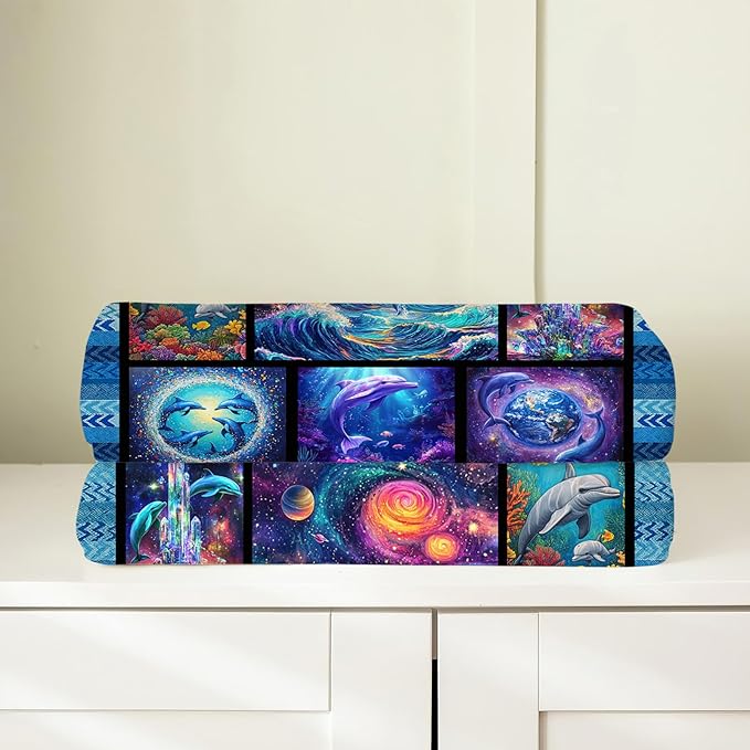 Dolphin Blanket, Ocean Dolphin Throw Blanket, Blue Sea Gifts Blankets Stuff Fleece Flannel Plush for Women Men Boys Girls Lovers Adults Soft Bedding Gift for Sofa Bed Office Home Decor 80"x60"