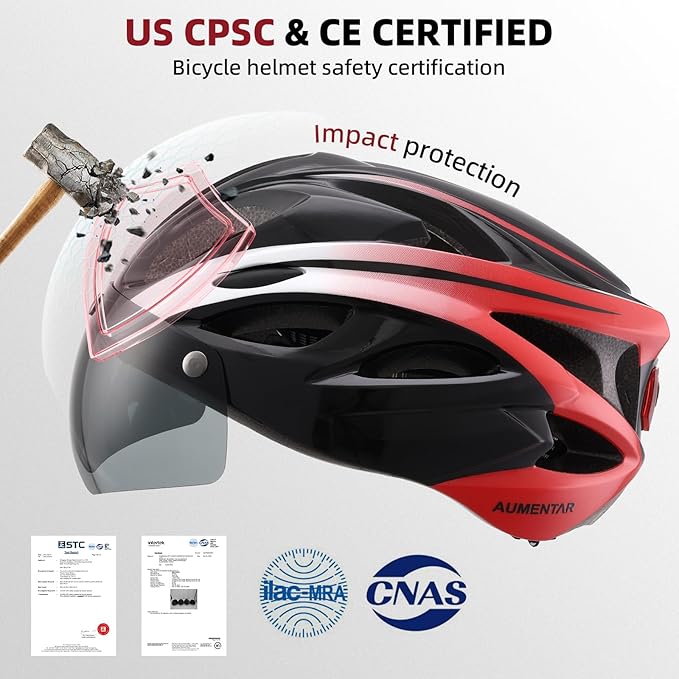 Adult Bike Helmet, Bicycle Helmet with Rear LED Light & Detachable Magnetic Goggles, CPSC/CE Certified Cycling Helmet Adjustable for Men Women Mountain & Road