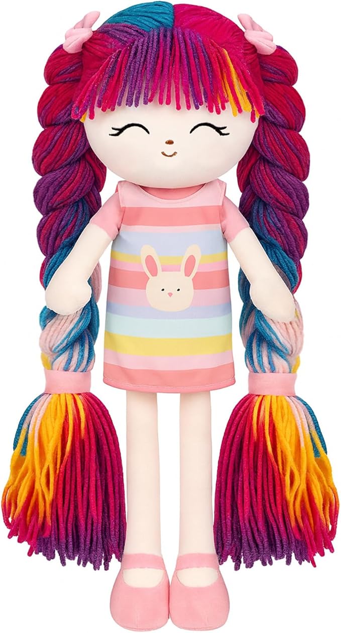 Plush Doll Baby Rag Dolls Gift for Girls, Soft Toys for Kids Toddler Soft Baby Doll Toys (16'') Birthday (Rainbow)
