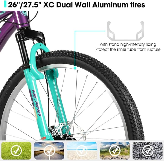 HILAND 26 Inch Mountain Bike for Women Girl, 21 Speed with Front Suspension Fork, Aluminum Frame MTB, Adult Ladies Womens Bike Mens Bicycle