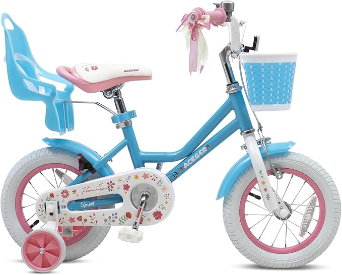 ACEGER Girls Bike with Basket for Ages 2-12 Years Old Kids, 12 14 16 18 Inch with Training Wheels，Princess Style with Streamers, Handbrake & Coaster Brake,Multiple Colors.