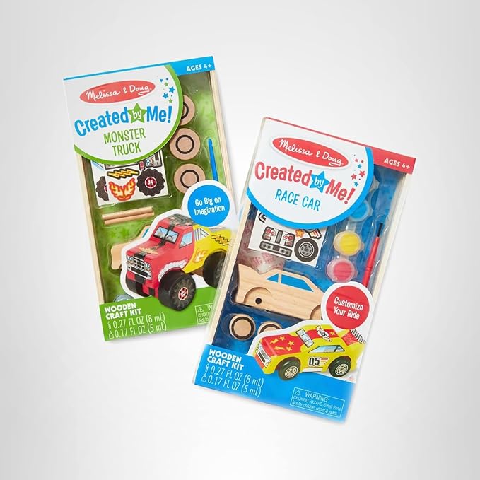 Melissa & Doug Decorate-Your-Own Wooden Craft Kits Set - Race Car and Monster Truck