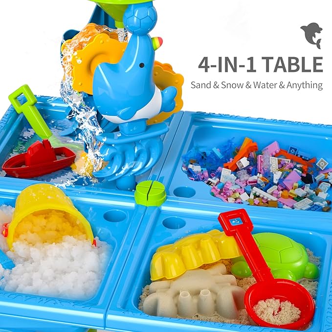 4-in-1 Water Sand Table Outside Toys for Kids 4-8, Sensory Table Summer Beach Outdoor Toddlers Toys Play Table, Birthday Gifts for Kids Children Boys Girls Ages 3 4 5 6 7 Years Old