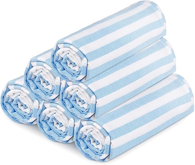 Urban Villa (Set of 6, 36x72 Inches Turkish Beach Towel Oversized Absorbent Extra Large - Sand Free Quick Dry Bath Towels - Lightweight Travel Cruise Camping Spa Towels - Light Blue