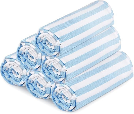 Urban Villa (Set of 6, 36x72 Inches Turkish Beach Towel Oversized Absorbent Extra Large - Sand Free Quick Dry Bath Towels - Lightweight Travel Cruise Camping Spa Towels - Light Blue