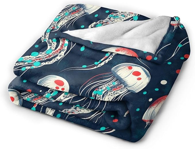 Jellyfish Blanket Fleece Soft Warm Plush Jellyfish Throw Blanket Lightweight Plush Fuzzy Cozy Blankets Gift for Kids Adult Suitable for Couch Sofa Bed 60"X50"