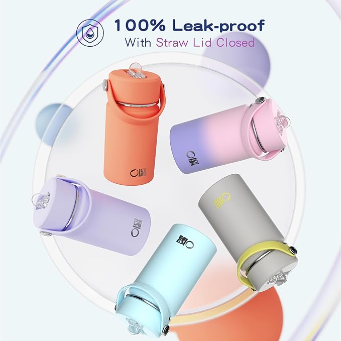 OISIZ Kids Water Bottle with Straw Lid 14oz, Vacuum Insulated 316 Stainless Steel Water Bottles for Kids for School, Leakproof Water Bottle, BPA Free and Keep Cold for 24 Hours