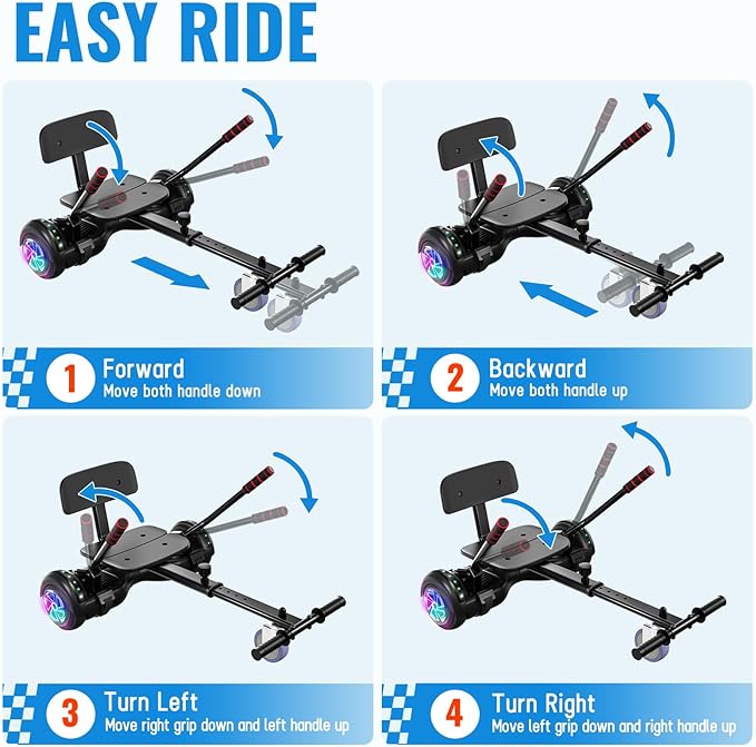 Scooter with Seat Attachment for Kids Adults, 6.5'' 8.5''Balancing Scooter with Bluetooth Speakers & Colorful LED Light with Kart