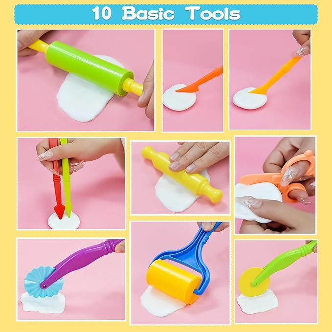 Playdough Tool Set, 22 Pcs Play Dough Tools Sets for Kids Ages 4-8, Playdough Accessories Includes Cutters Roller, Rolling Pins, Safety Scissors, Plastic Knife, Animal Shapes Cutters