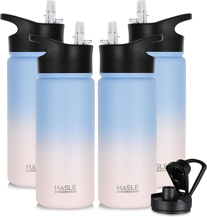 HASLE OUTFITTERS Insulated Water Bottle 16 oz Double Wall Vacuum Stainless Steel Water Bottle Leak Proof for School Wide Mouth with Straw Lid & Spout Lid Keeps Cold and Hot(Candy,4pack)