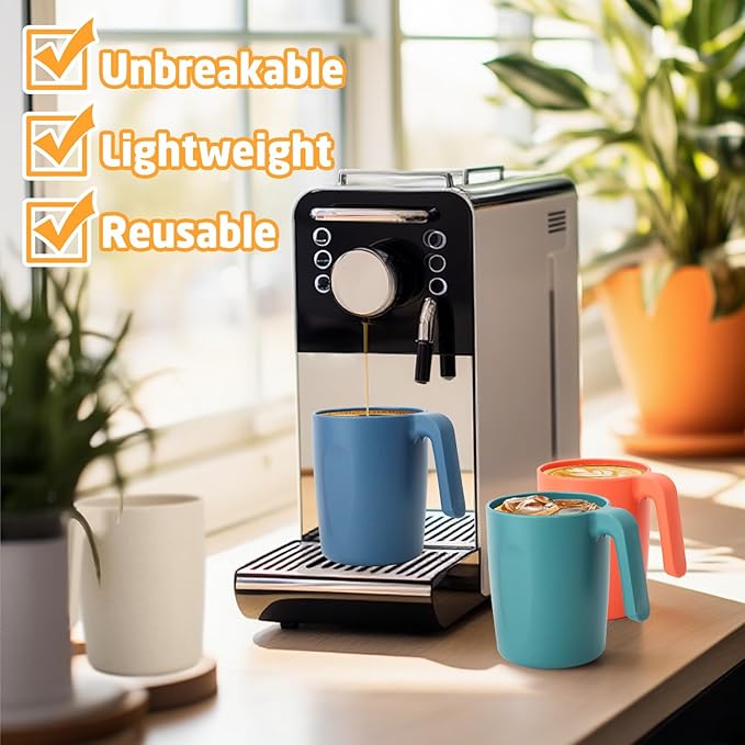 Wheat Straw Coffee Mugs Set of 6, Plastic Coffee Cups 16 OZ, Microwave and Dishwahser Safe Plastic Mugs with Handles, Unbreakable Camping coffee Mugs for Tea, Kitchen, RV - Multicolor