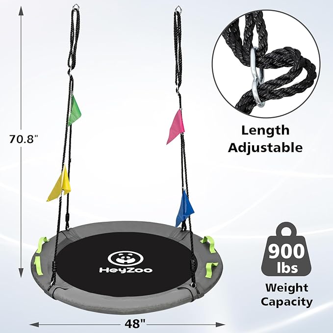 48 inch Tree Swing, Larger Saucer Flying Swing for Whole Family, 900lbs Weight Capacity, with Adjustable Hanging Straps, for Outdoor Playground, Gray