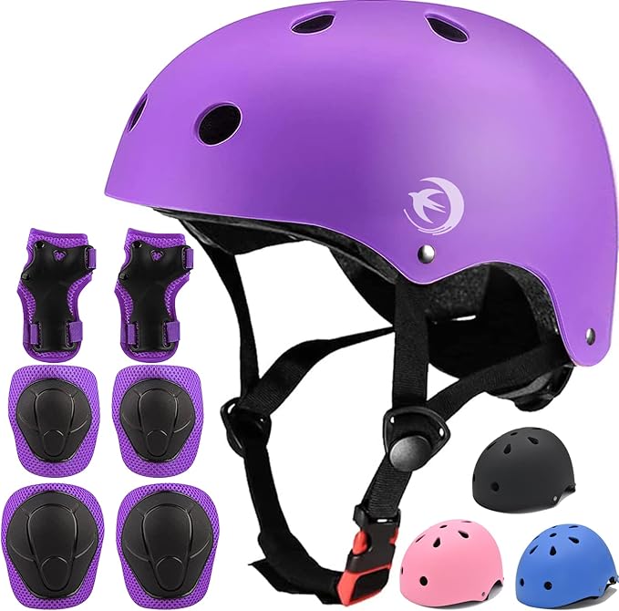 Kids Helmet Set with Knee Pads Elbow Pads Wrist Guards,Adjustable Helmet for Toddler Kids&Youth,3~14yrs Girl Boy Kids Protective Gear Set for Roller Skate Scooter Inline skatings Longboard