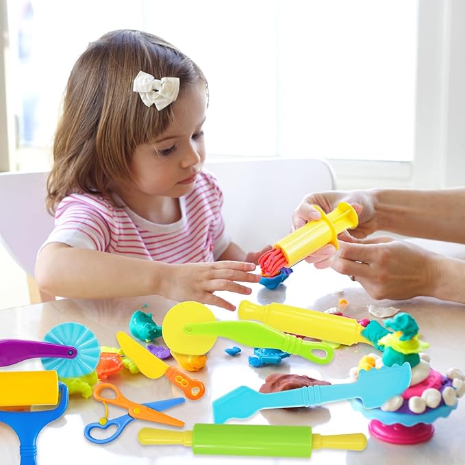 Playdough Tool Set, 9 Pcs Play Dough Tools Sets for Kids Ages 4-8, Playdough Accessories Includes Cutters Roller, Rolling Pins, Safety Scissors, Plastic Knife