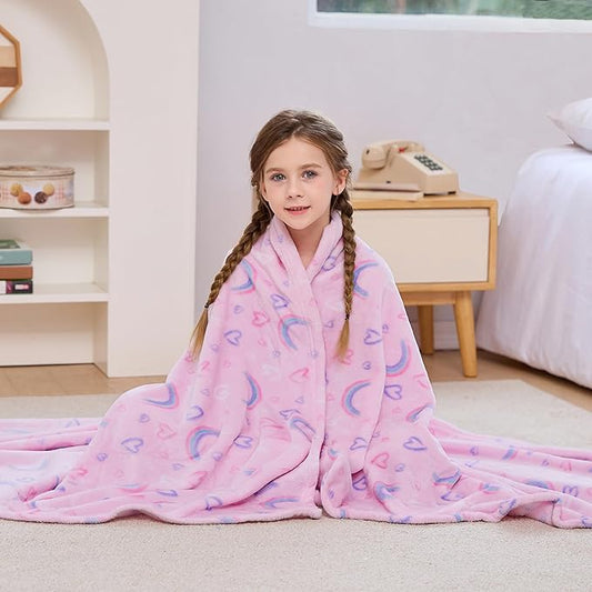 Viviland Kids Rainbow Print Blanket, Warm Lightweight Plush Throw for Boys & Girls, 50" x 60"