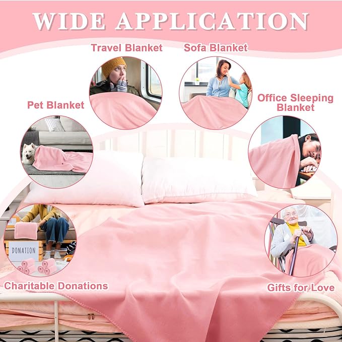 Newwiee 48 Pcs Fleece Throw Blankets Bulk Outdoor Wedding Guest Gifts Soft Lightweight Sleepover Lap Blankets Pet Home Sofa Couch Office Donation Homeless, 50 x 60 Inch (Rose Pink)