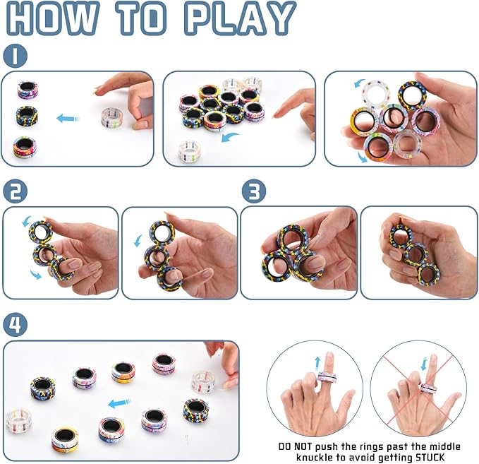 12Pcs Magnetic Adults Fidget Toys Rings,Stocking Stuffers for Kids 8-12,Fidget Spinner Rings for Anxiety Relief Therapy ,Party Favors Gifts for Teen Boy and Girl