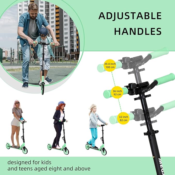 Foldable Kids Scooter with 8 inch Sturdy Wheels - Scooters for Kids, Teens, Adults Ages 8+, Adjustable Handlebar, Gift for Boys&Girls, 220lbs Max Load, Bearing ABEC7,Cup Holder