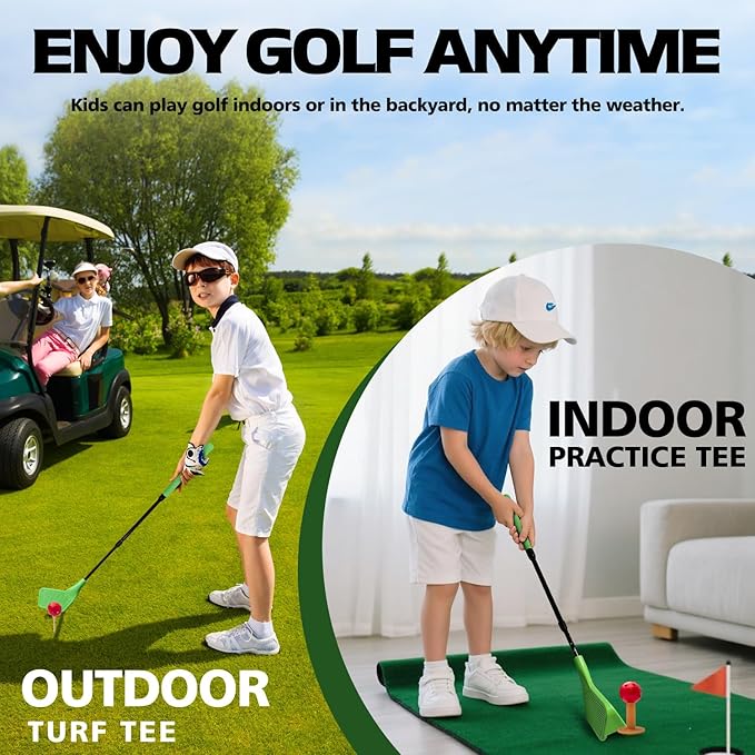 Kids Golf Club Set, Adjustable Backyard Outdoor Indoor Golf Clubs with Oversized Club Heads for Kids, Juniors, and Family Play Golf Game in Grass, Parks, Yards (Green)