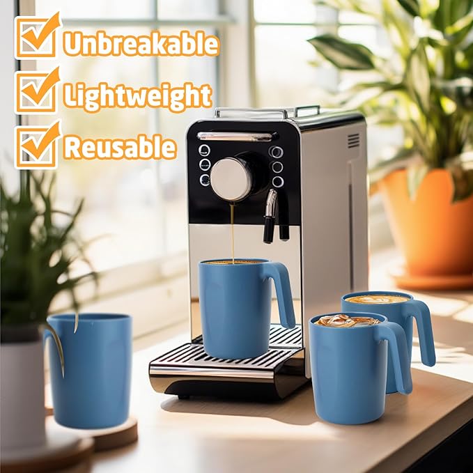 Wheat Straw Coffee Mugs 16 oz, Drinking Cups Set of 6, Plastic Mugs With Handle Unbreakable Coffee Cups, Microwave and Dishwasher Safe Tea Cups for Kitchen, Camping, RV - Blue