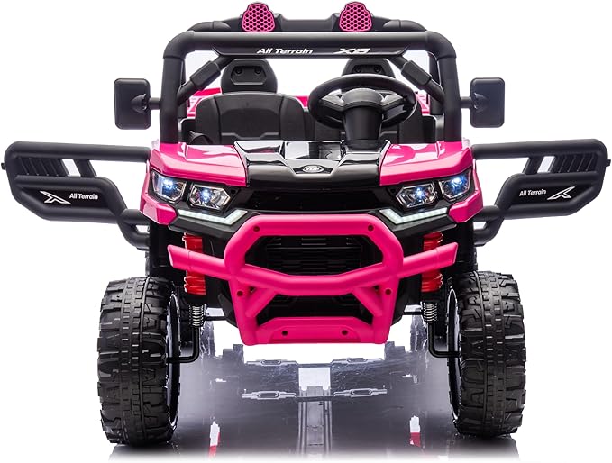 24V UTV 2 Seater Dump Truck with Remote Control, Electric Dump Bed, 4WD Power Ride on Truck Cars 6x6 Wheels, Music, Storage Trunk, Shovel for Kids-Pink