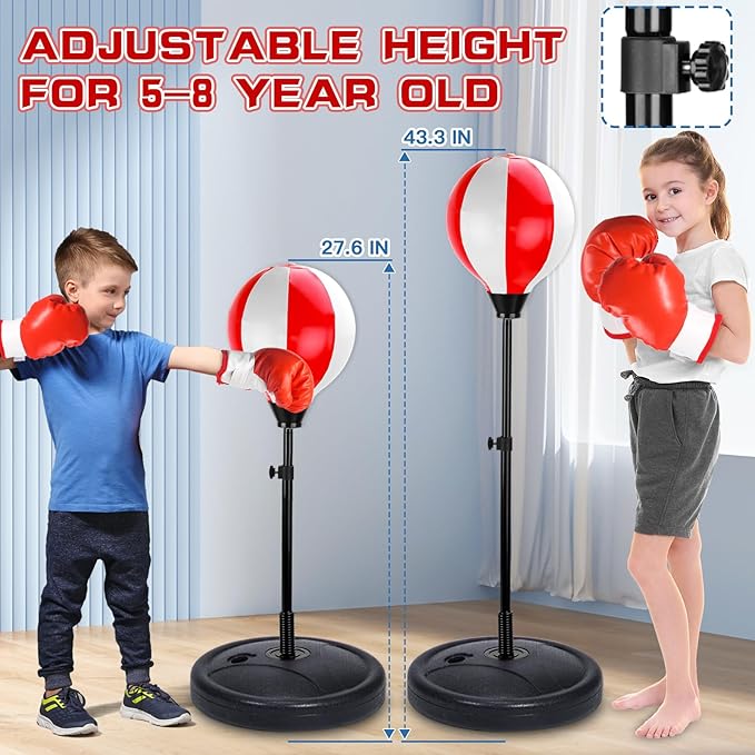 2 in 1 Adjustable Kids Basketball Hoop and Punching Bag with Stand for Kids, Toys Gifts for Boys Age 3 4 5 6 7 8 9 10+, Toddler Basketball Hoop and Boxing Bag Set Toy for Outdoor Indoor Sports Games
