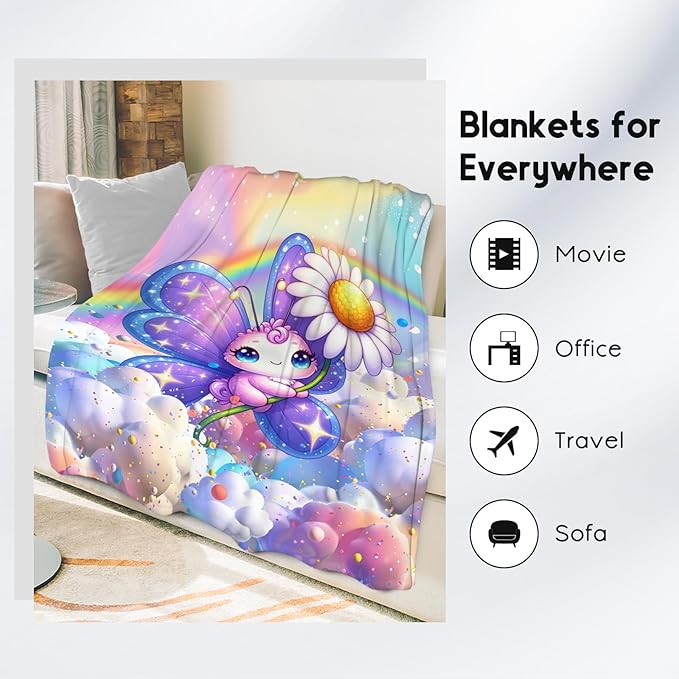 Girls Blankets - Butterfly Blanket Gifts - 40x50 Inches Cute Cozy Soft Flannel Throw for Couch, Office Bed