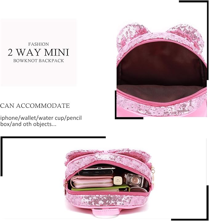 KL928 Girls Mini Backpack Bowknot Polka Dot Cute Small Daypacks Convertible Shoulder Bag Purse for Women